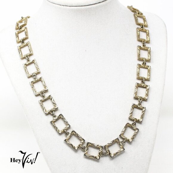Vintage Collar Necklace Chunky Statement Style w Ornate Rectangles 24" - Hey Viv - Picture 1 of 5